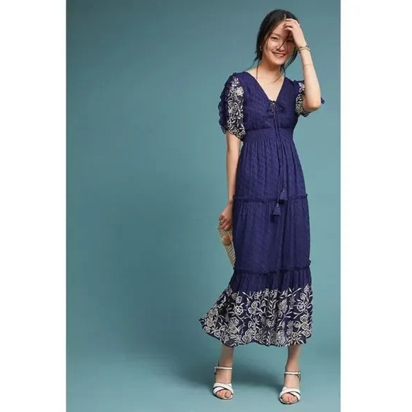 Anthropologie MISA Womens Blue White Floral Overture Maxi Dress Small - Picture 1 of 10